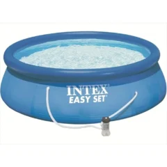 Opblaasbaar zwembad met pomp, blauw, rond.