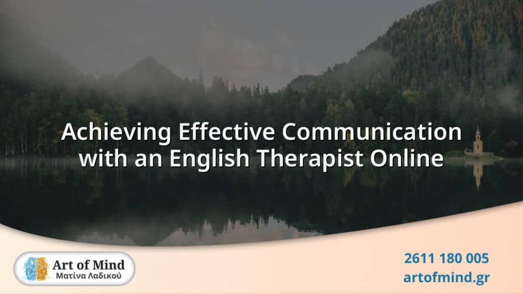 A professional online therapy session demonstrating effective communication techniques between an English-speaking therapist and client, promoting mental well-being through digital platforms.