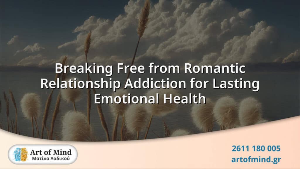 Illustration symbolizing the process of breaking free from romantic relationship addiction, promoting lasting emotional health and personal growth through psychotherapy and counseling.