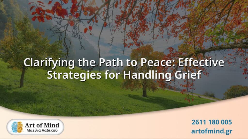 Illustration symbolizing the journey through grief with calm waters and a peaceful path, representing effective strategies for emotional healing and resilience.