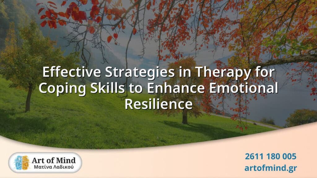 Illustration representing effective therapeutic strategies for developing coping skills to enhance emotional resilience, featuring calming visuals and mental health concepts.