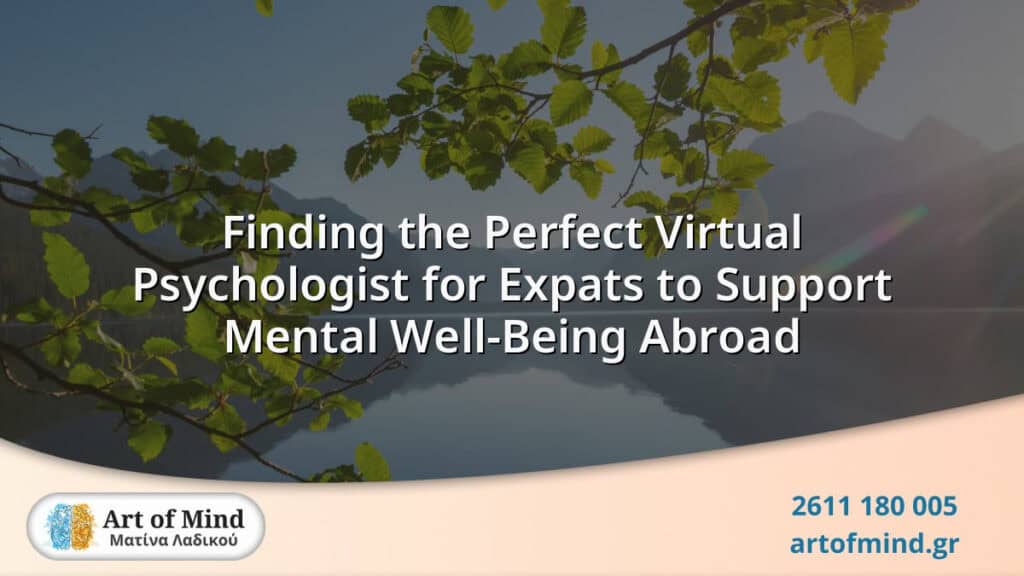 A serene virtual therapy session showing a psychologist engaging with an expatriate client online, emphasizing mental well-being support for expats abroad.