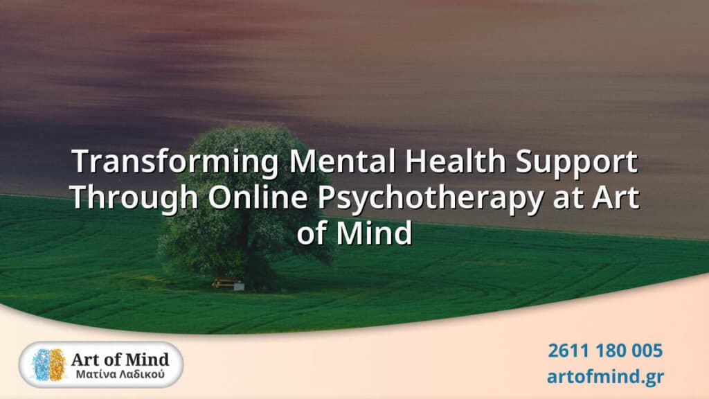 Online psychotherapy session at Art of Mind in Patras, Greece, showcasing evidence-based mental health support including individual and couples counseling via digital platforms.