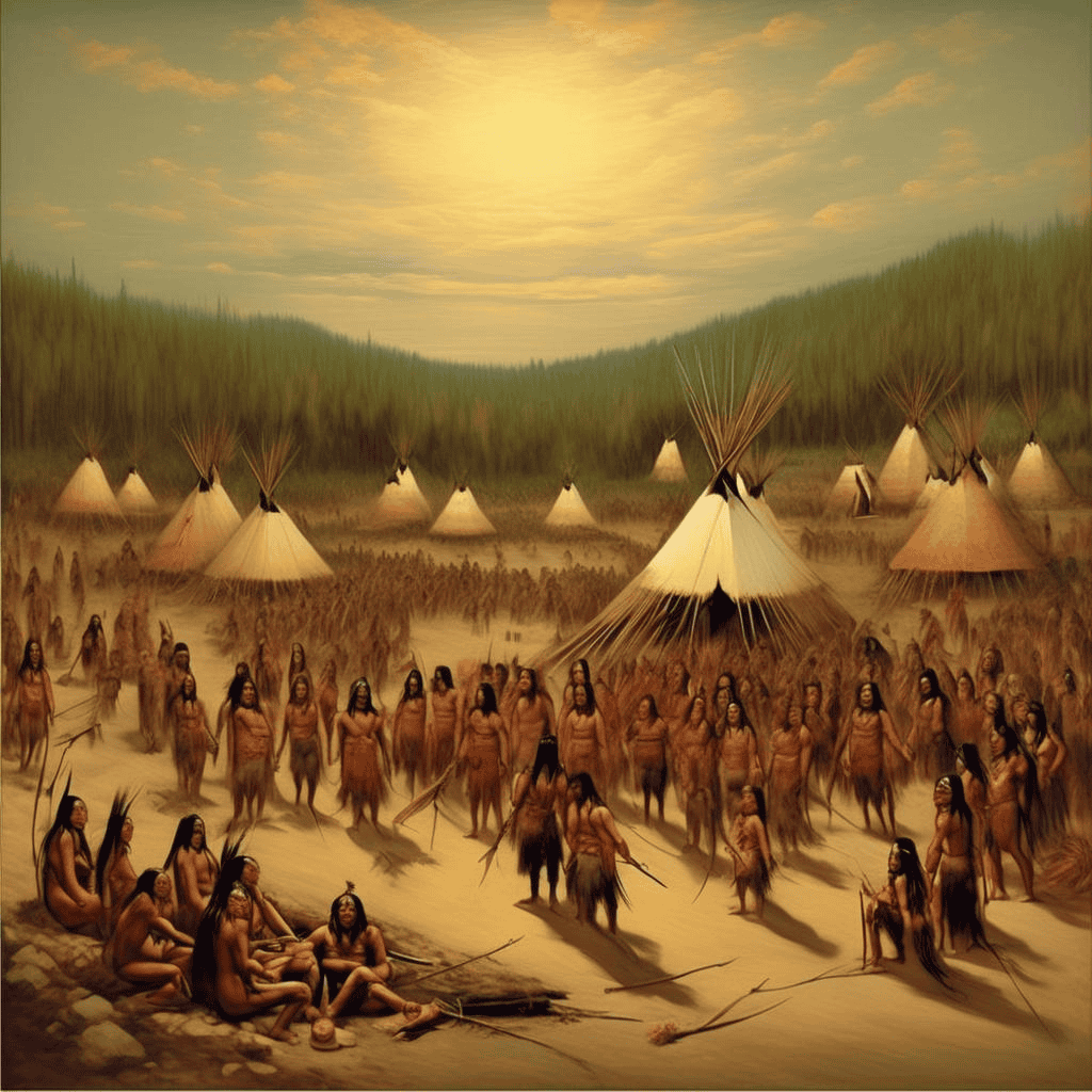 A village of the Hidatsa tribe at Knife River – George Catlin