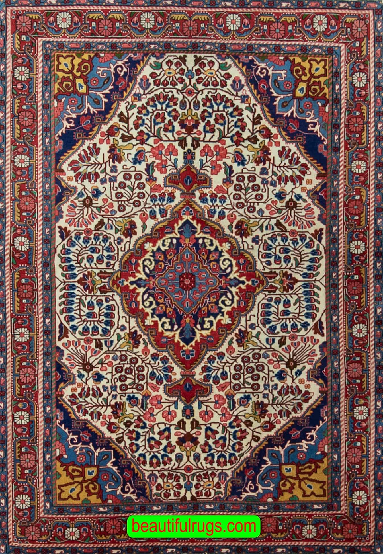 Vintage floral rug, handmade Persian Mahal rug in beige color . Size 3.5x5.