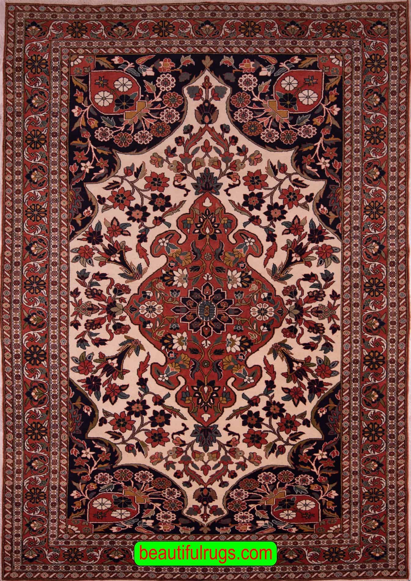 Bakshaish Rug, Handmade Persian Wool Rug with rustic red and beige color. Size 6.5x9.6