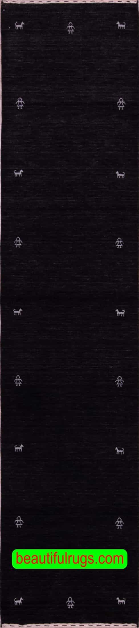 Black color wool runner rug made in India. Size 2.5x12
