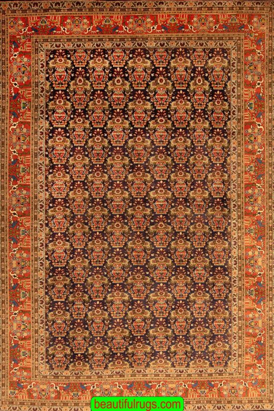 Zele Sultan Design Rug, Handmade Persian Tabriz Rug, Old Rug. Size 6.8x9.9.