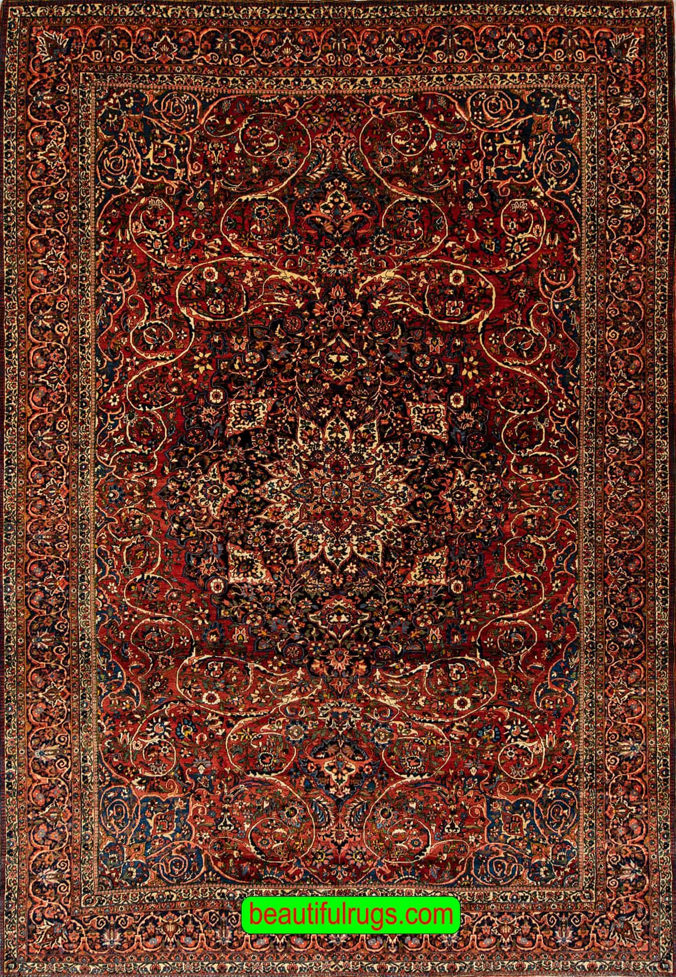 Bakhtiari rugs. classic Antique Rug, Antique Persian Bakhtiari Rug, Terracotta Color Rug. size 10.6x14.8.