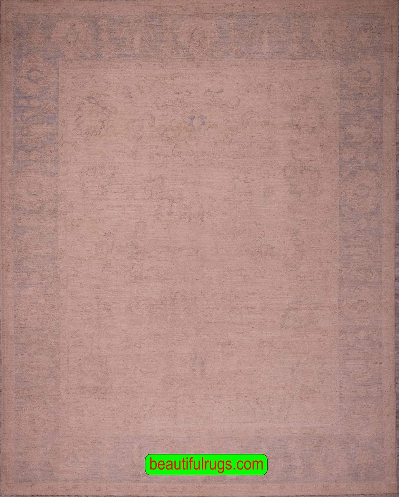 Vintage Oushak Rug Style, Pastel Color Oriental Rug with blue border. Size 8x10.1