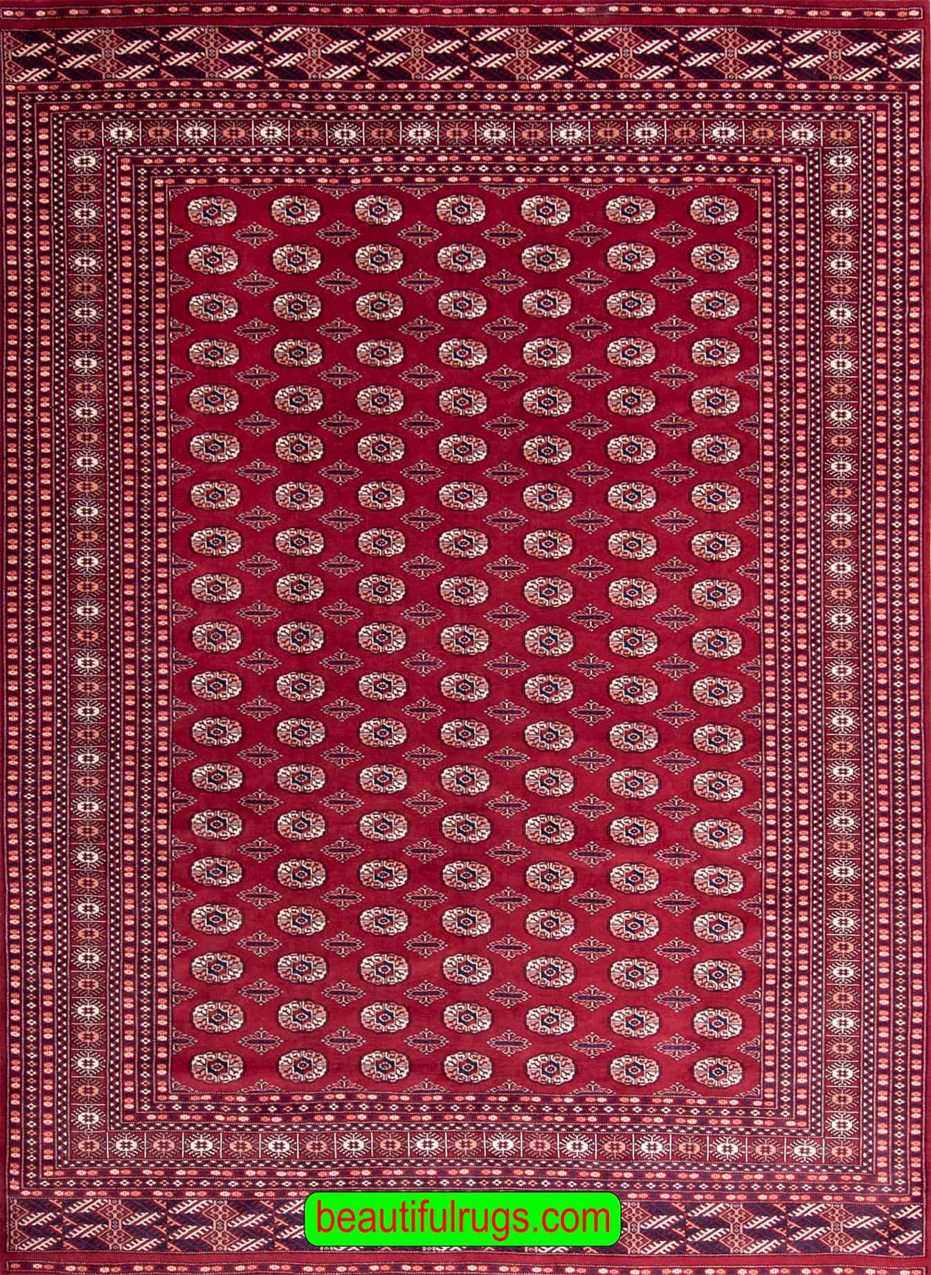 Bokhara rug in red color, handmade wool rug from Pakistan. Size 8.2 x 9.9