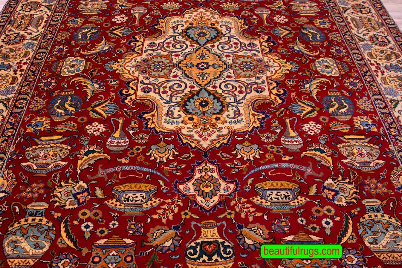 Old Persian Rug, 8×11 Rug, Red Color Persian Tabriz Rug, size 8.2 x 11.2