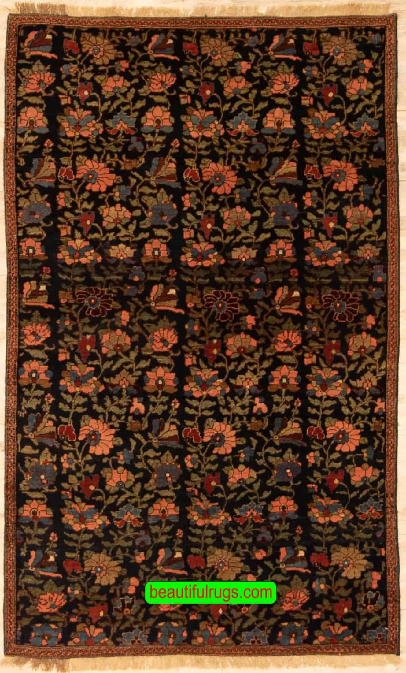 Handmade Antique Persian Bijar Rug, Floral Design Vegetable Dyed Rug. size 3.5x5.7.