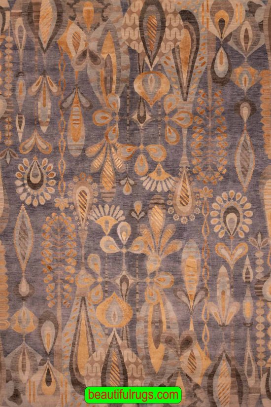 Transitional style handmade designer rug in gray blue and gold colors. Size 8x10.4.