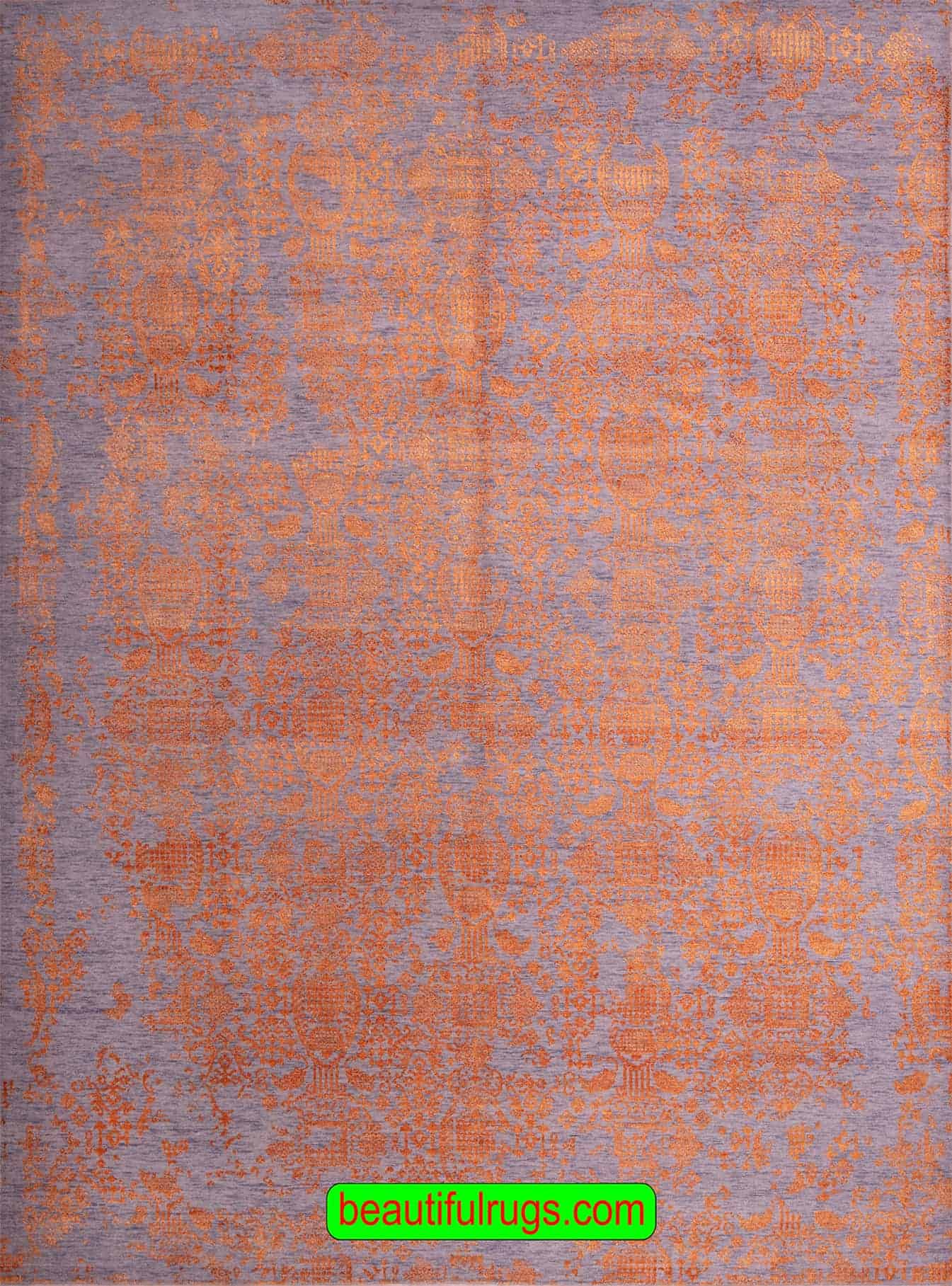 Orange and Gray Blue Color Contemporary Rug, size 9x12.1