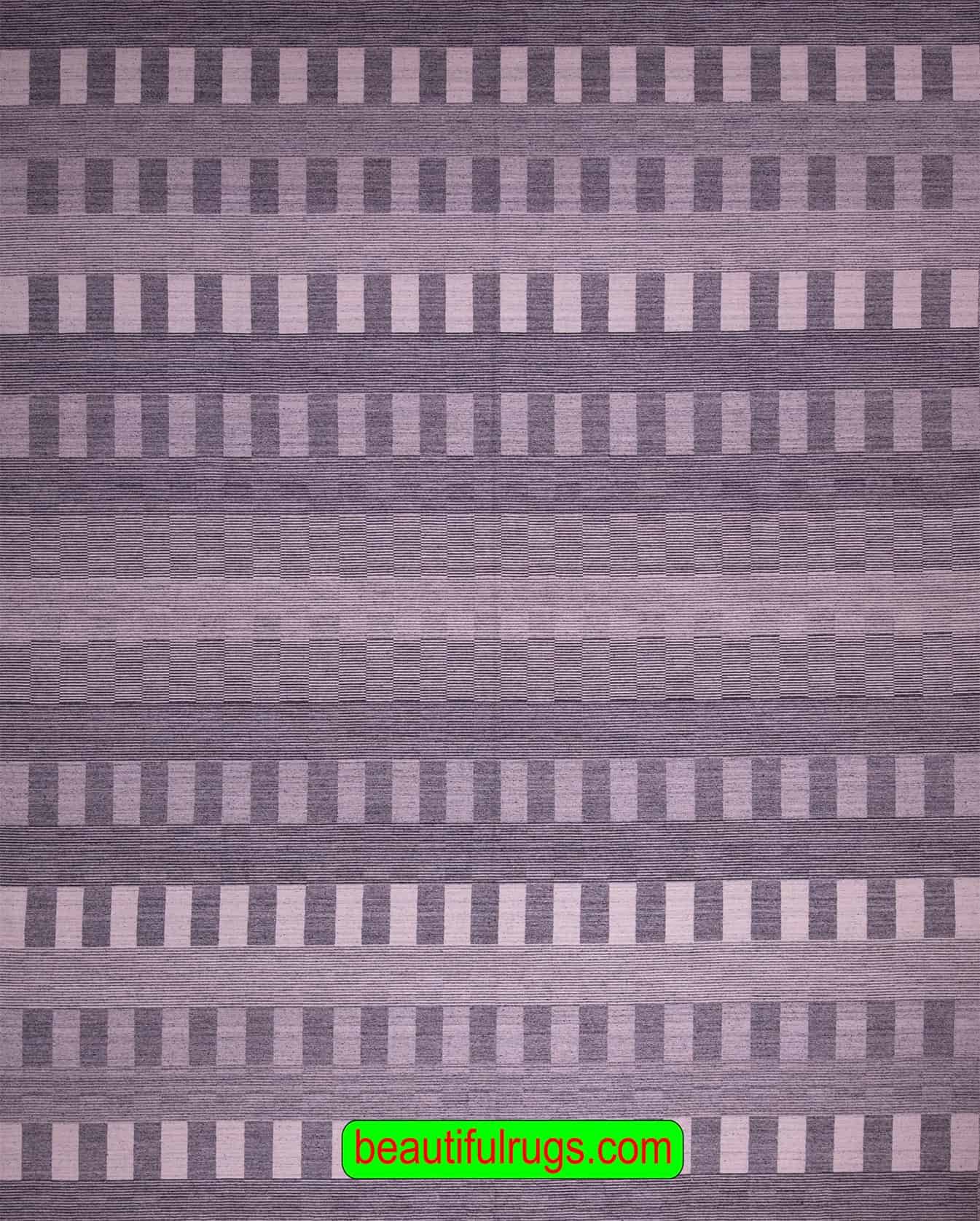 Kilim Rug, Gray Color Kilim Rug with Stripes, size 9.1 x 12.1