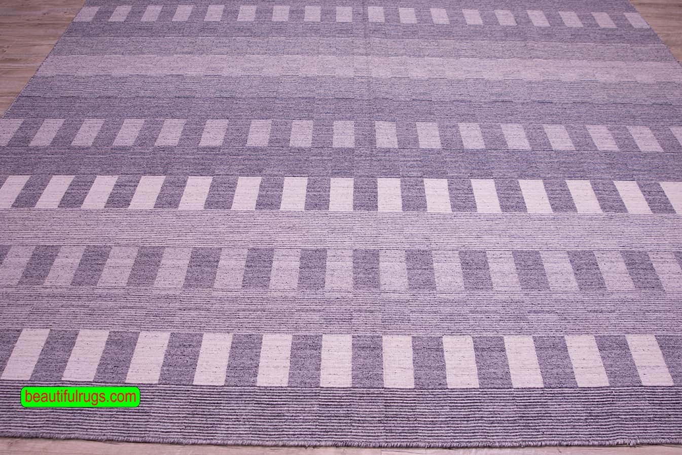 Kilim Rug, Gray Color Kilim Rug with Stripes, size 9.1 x 12.1