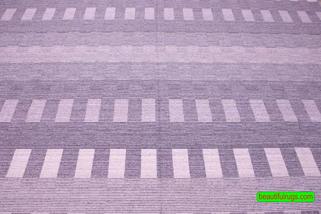 Kilim Rug, Gray Color Kilim Rug with Stripes, size 9.1 x 12.1