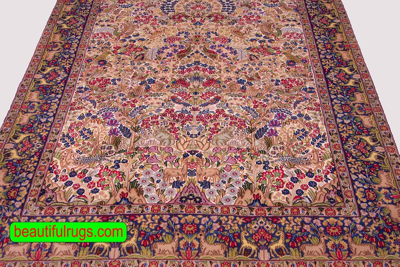 Persian Kerman Rug, Multicolor Rug, Rug with Birds and Animals. Size 5.3x7.10