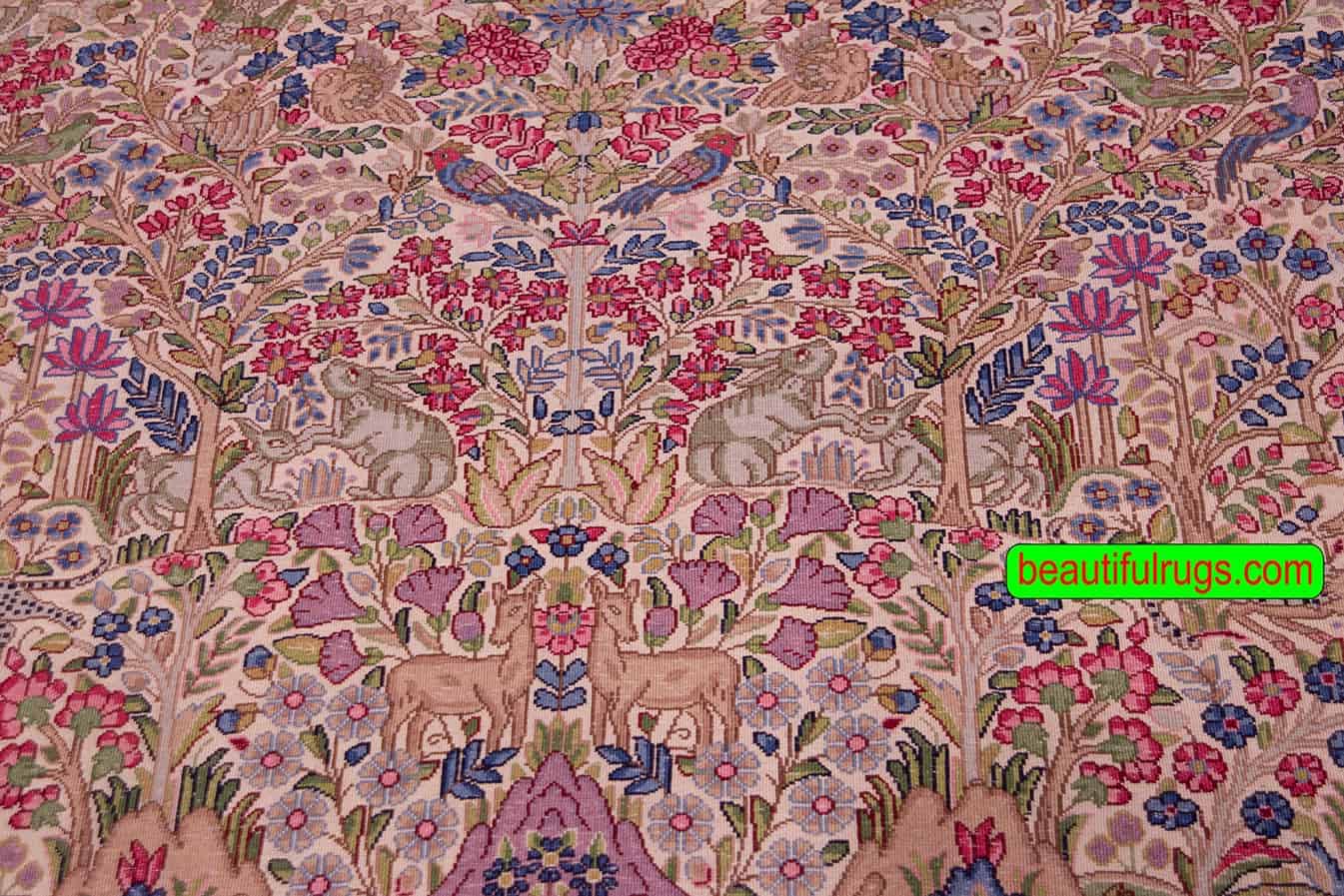 Persian Kerman Rug, Multicolor Rug, Rug with Birds and Animals. Size 5.3x7.10