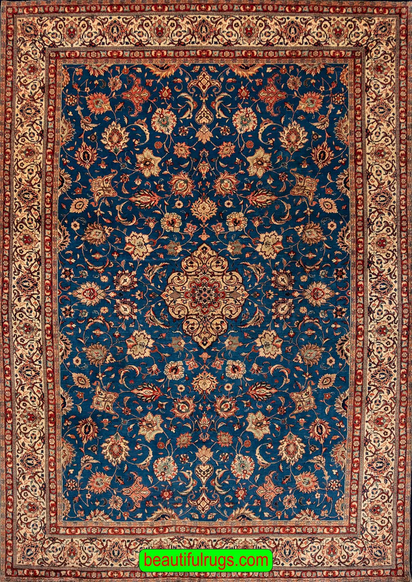 Blue Color Wool Rug, Handmade Persian Sarouk Rug, Traditional Rug. Size 8x11.7.