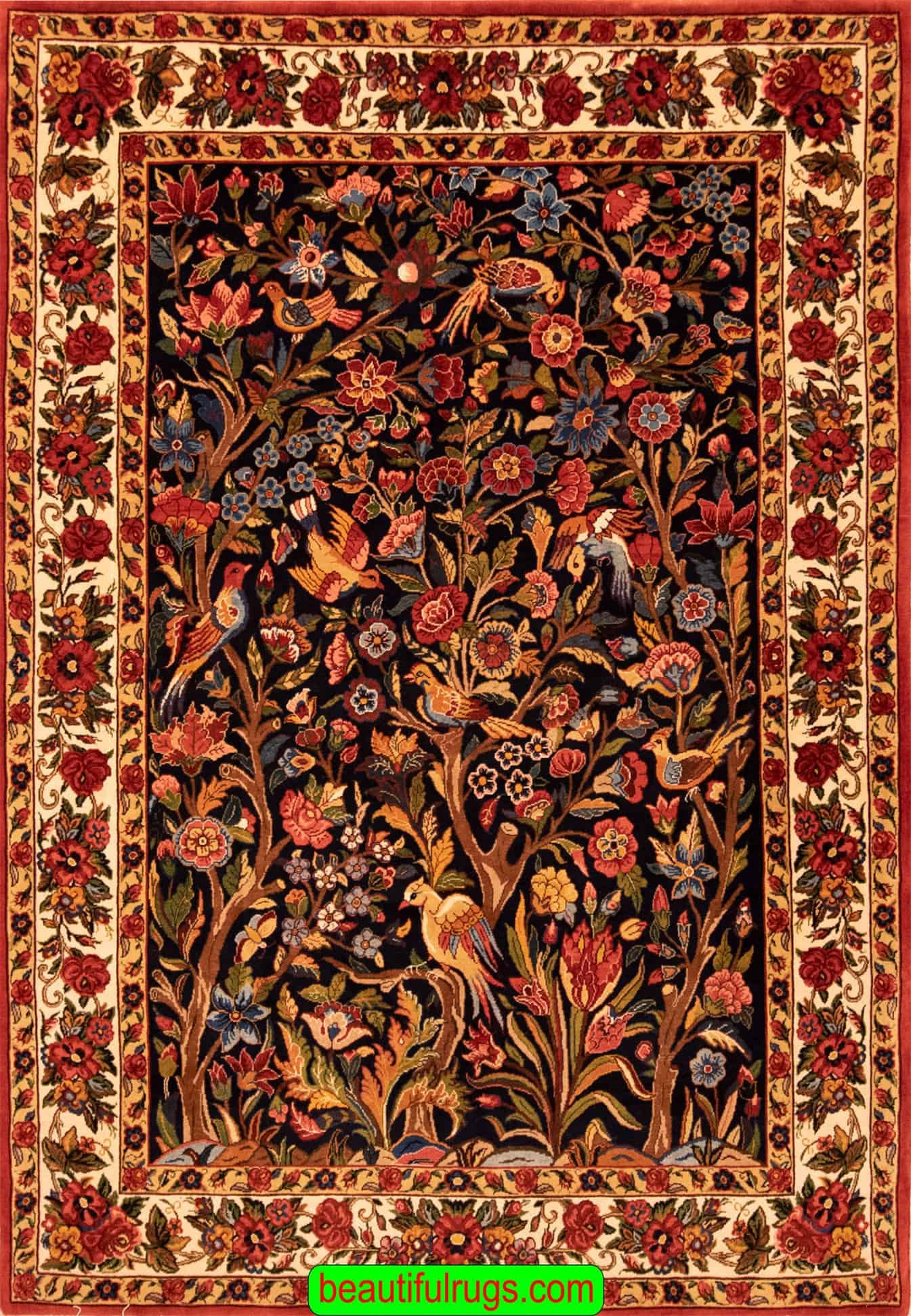 Discount Persian rugs, hand knotted Persian Bakhtiari rug in tree of life style with birds. Size 5.9x8.