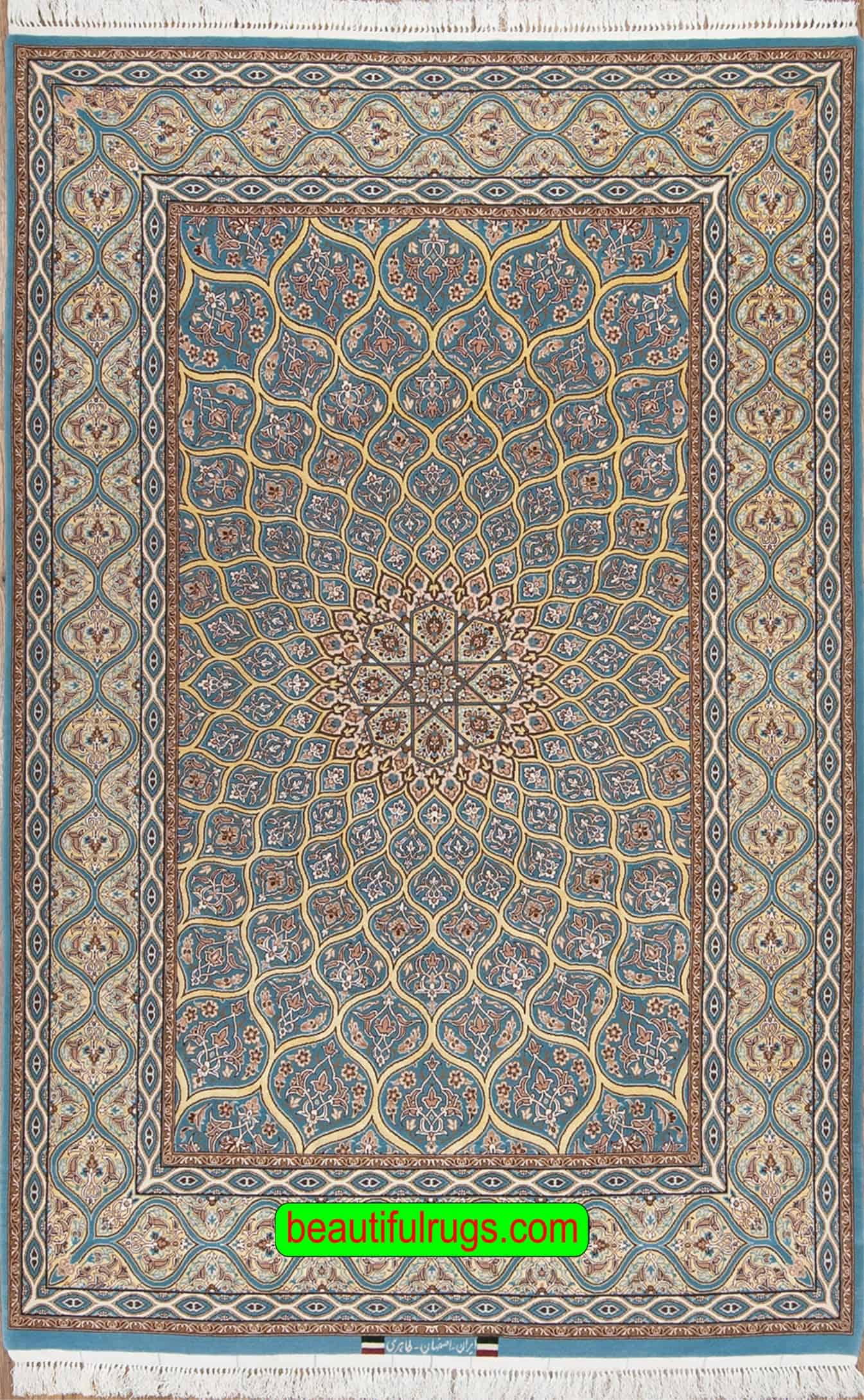 Wool and silk Persian Isfahan rug. size 4.4x7