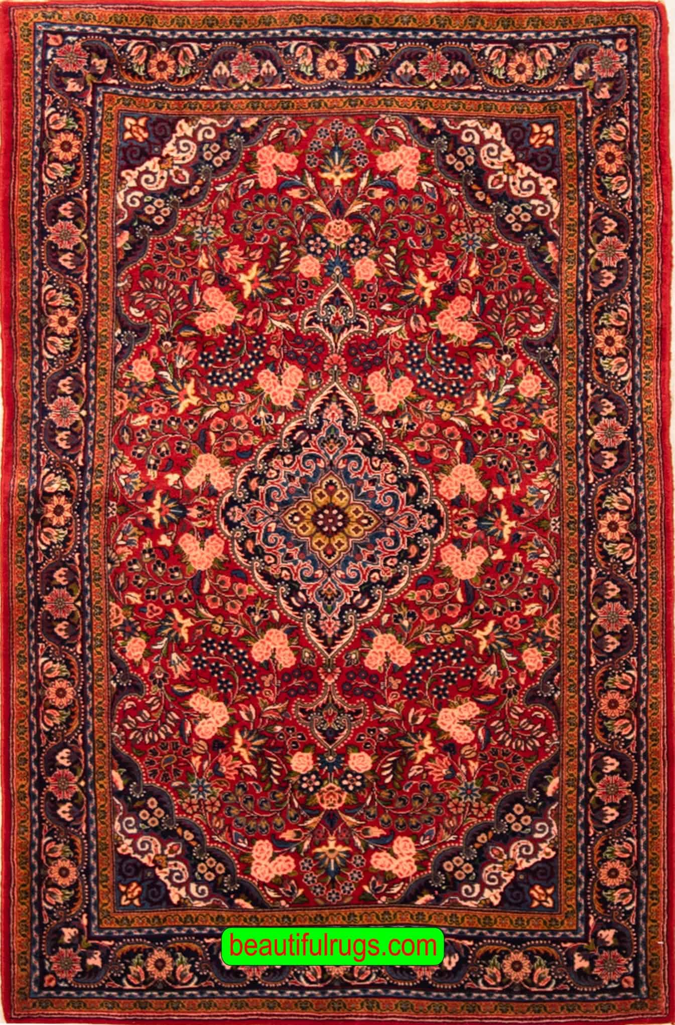 Red color Persian Jozan Malayer rug. Old rug. Size 3.7x6.1