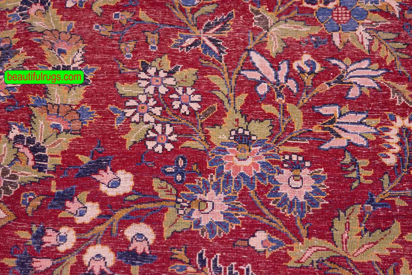 10x15 rug, handwoven large Persian rug made in Kashan Iran with red and navy blue colors.