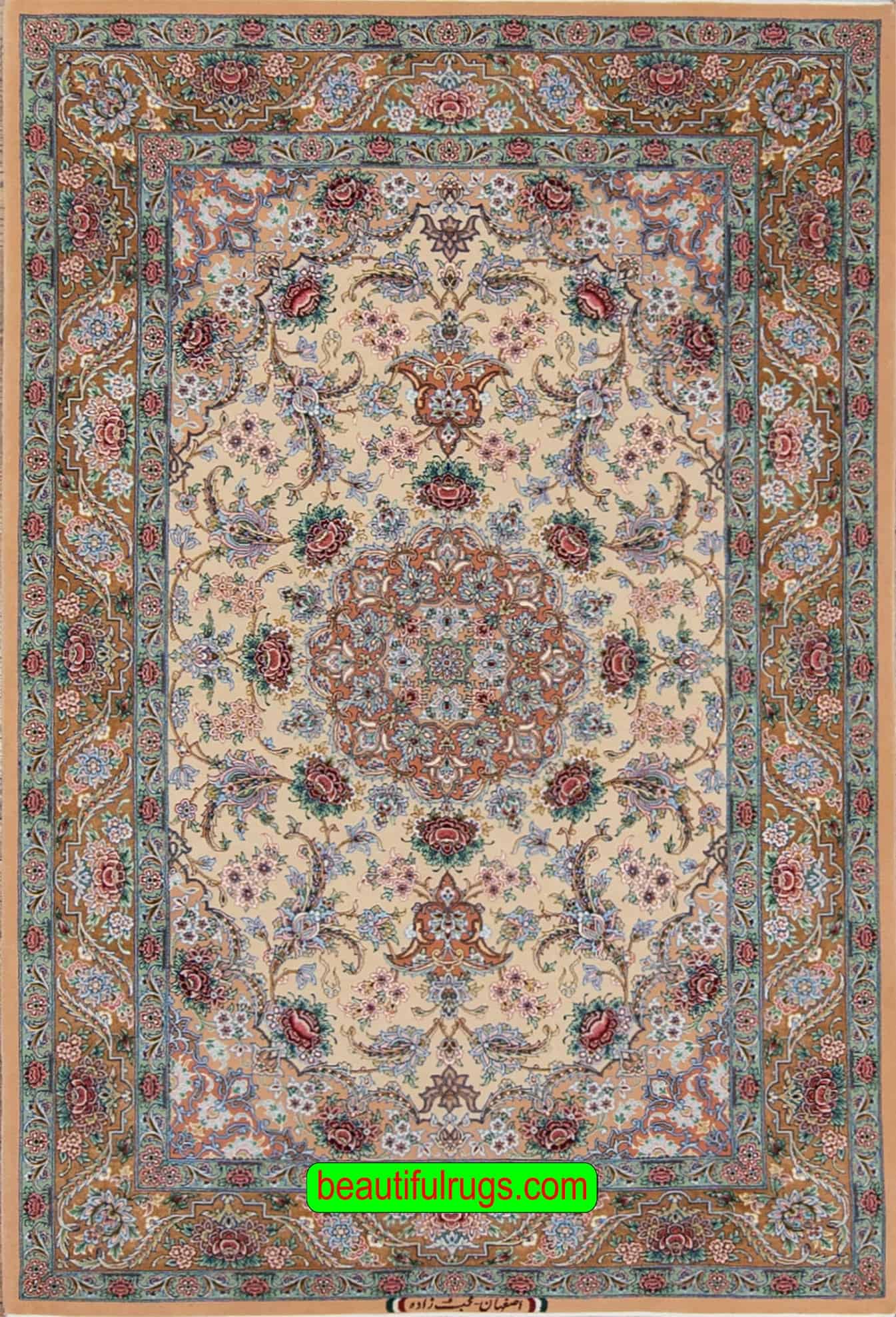 Esfahan Habib carpets, Handmade vegetable dyed Habib carpet in pastel and earth tone colors. size 4x6.2.