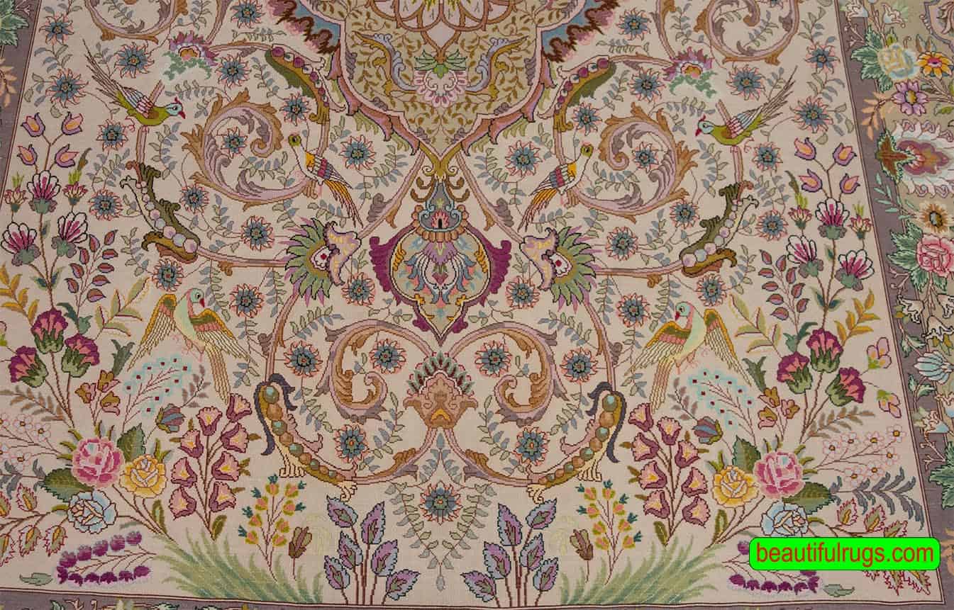 Hand knotted Persian Tabriz rug, kurk & silk, multicolor. Size 5x7.2.