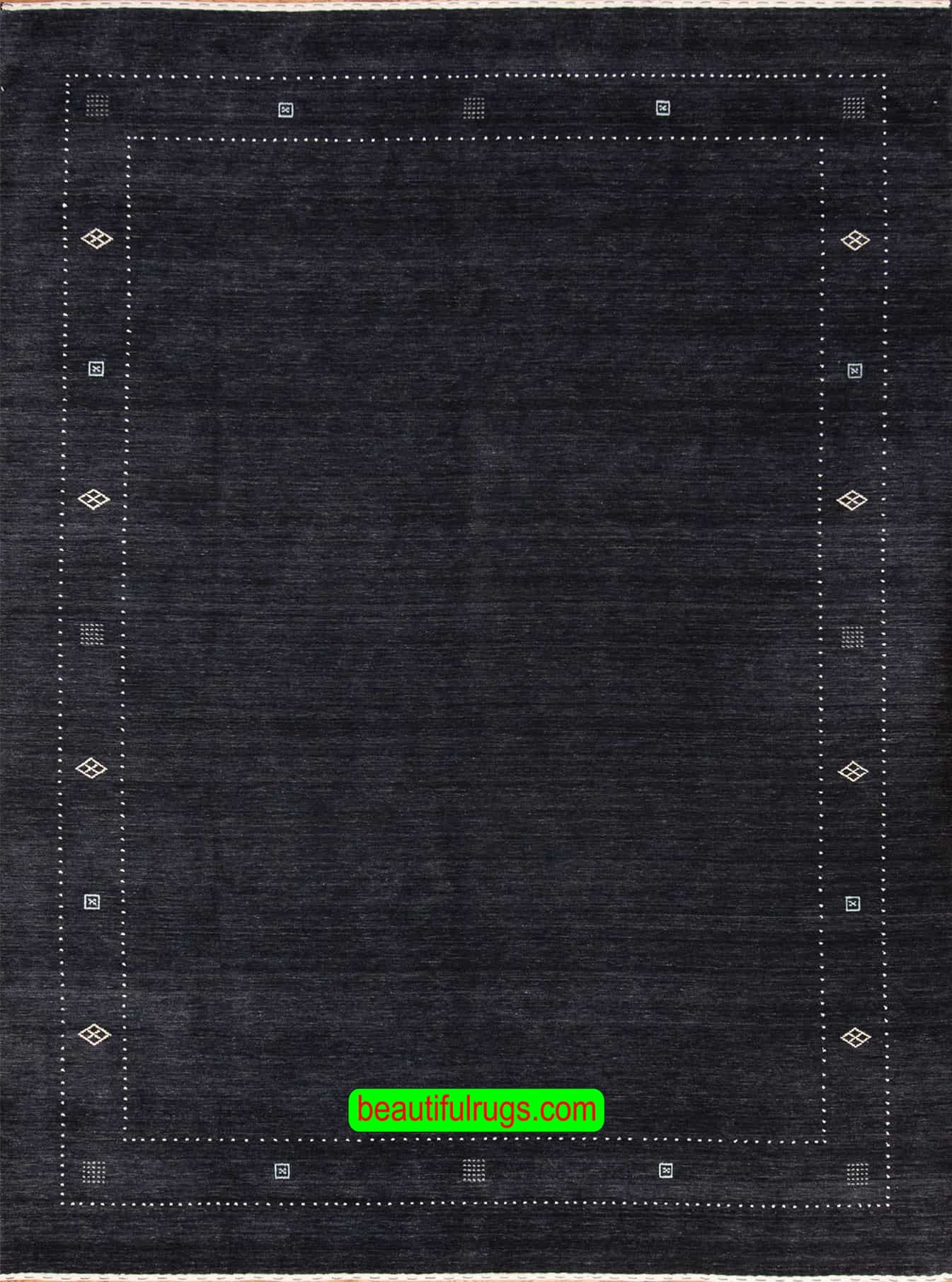 Black and white wool rug in Gabbeh style for the living room and bedroom. Size 9.2x12.1.