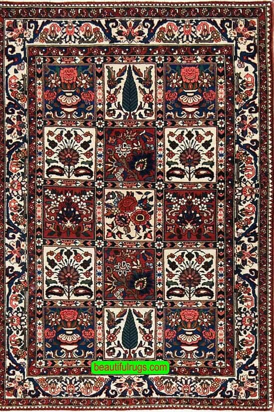 Traditional area rug, handmade multicolor Persian Bakhtiari wool area rug, four seasons design. size 3.5x5.