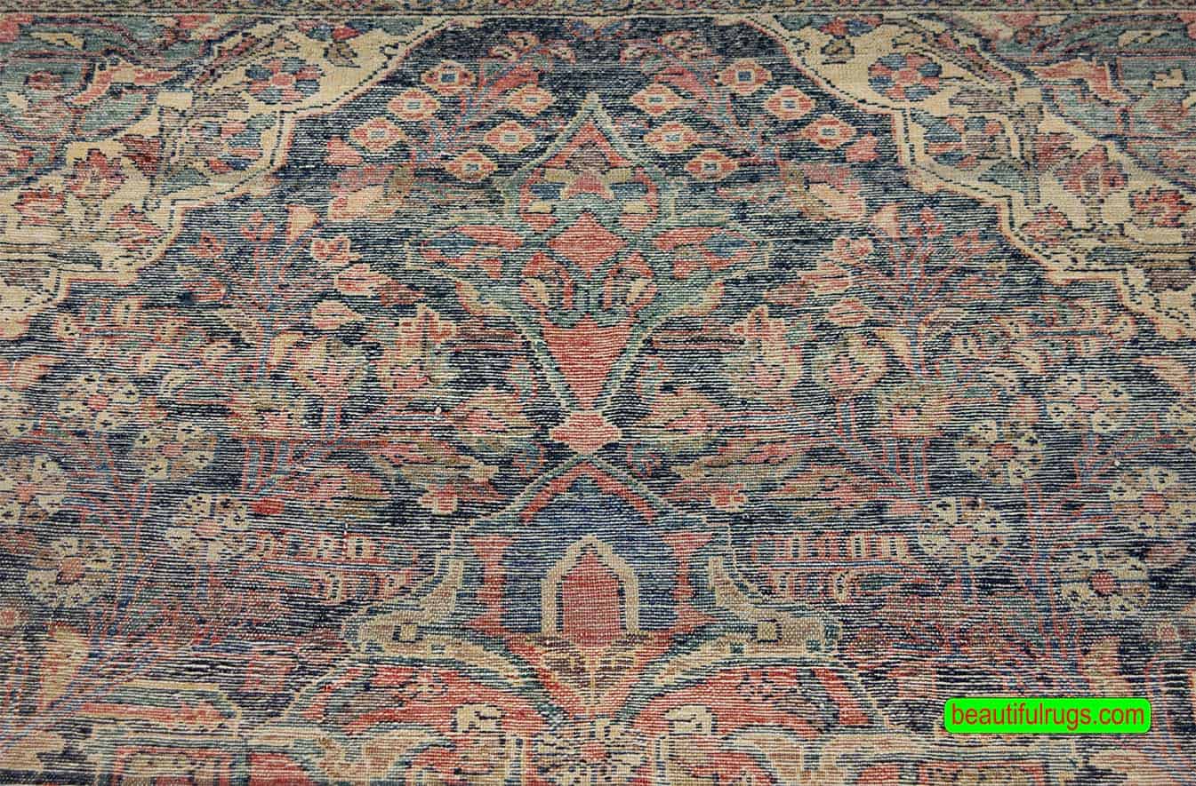 Handmade Persian tribal Borchalo rug in navy blue color and geometric floral style. Size 5.1x6.8.