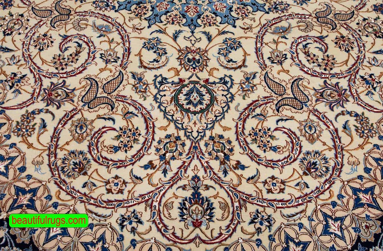 Gorgeous handmade Nain Persian rug wool and silk rug with beige color. Size 7x10.8.