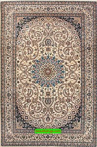 Gorgeous handmade Persian Nain wool and silk rug with beige color. Size 7x10.8.