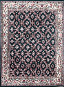 Handmade wool oriental rug, all-over floral design rug in green color. Size 9x12.