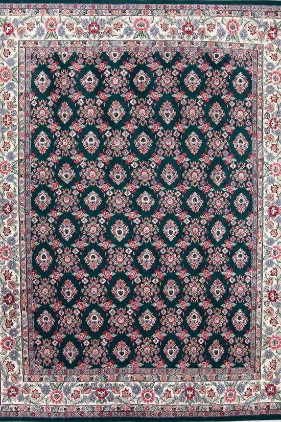 Oriental rugs Chicago for handmade wool oriental rug, all-over floral design rug in green color. Size 9x12.