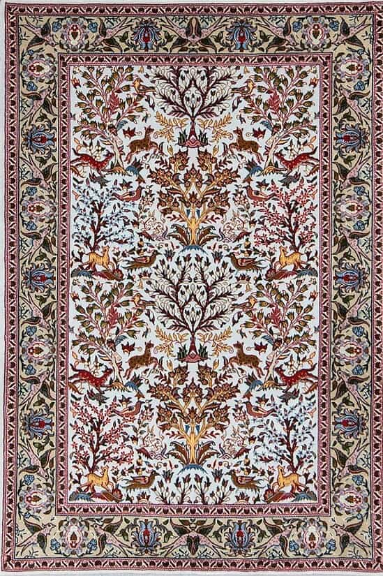 Handmade Persian Tabriz rug, bedside rug in light blue color with birds and animals. size 3.5x5.3.