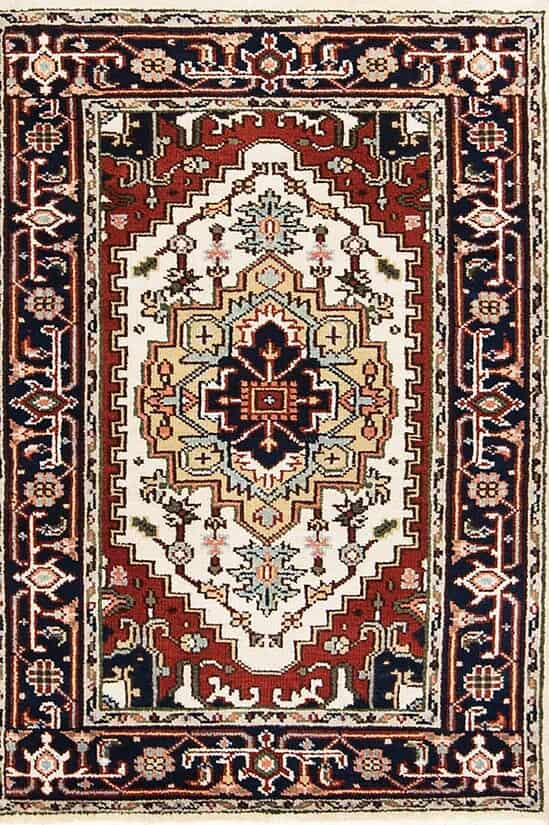 Inexpensive area rugs, hand knotted wool area rug from India in beige and rust colors. Size 3.4x5.
