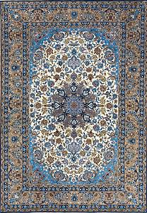 Best rugs. Beautiful Persian Isfahan rug made of the finest quality Japanese kork wool and silk with beige and blue colors. Size 5.4x7.4.