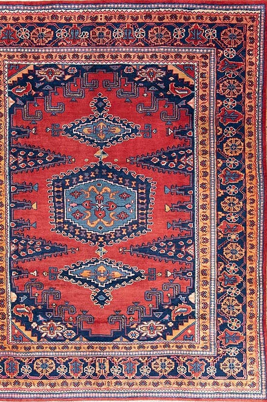 Persian tribal rug. Handmade geometric Northwest Persian rug in red and navy blue colors. Size 6.3x7.7.