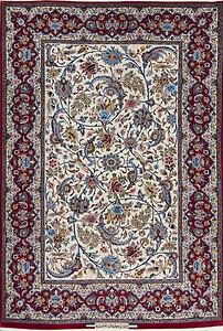 Best area rugs for living. Hand-woven Persian Isfahan floral rug with beige and burgundy red colors. Size 4.8x7.