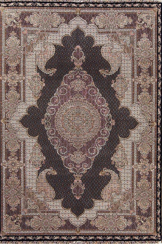 Unique black color hand knotted Persian Tabriz rug. Size 6.8x10.