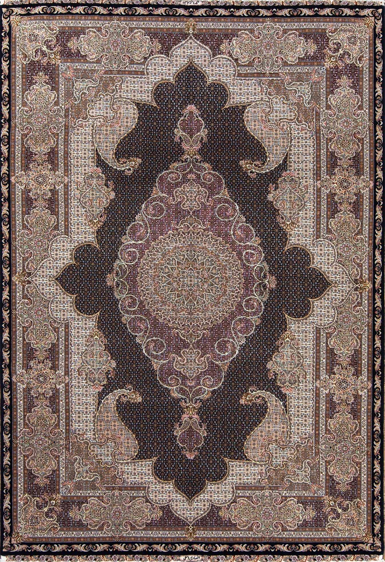 Unique black color hand knotted Persian Tabriz rug. Size 6.8x10.
