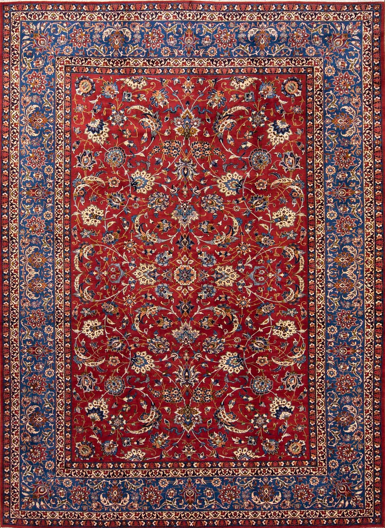 Large living room rugs, hand knotted red Persian rug. Size 10.9x14.6.