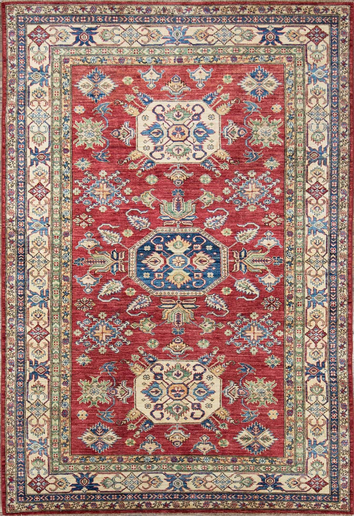 Natural fiber rug. Hand woven geometric style wool rug in red color. Size 5.10x6.9.