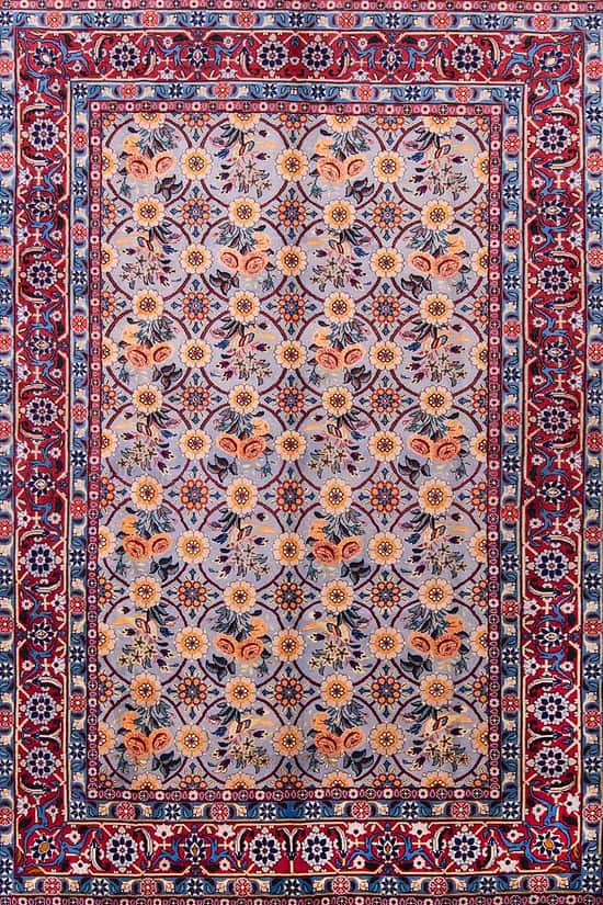 Garden Design Rug, Handmade Persian Veramin Rug, Grey Blue Rug. Size 6.8x9.6