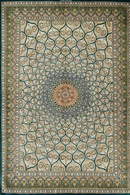 Silk Persian Rug with Green Mosque Design