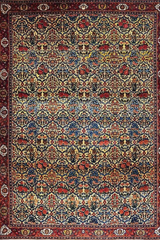 Antique Persian Bakhtiari rug, beige, and terracotta color. Size 15.3x20.5